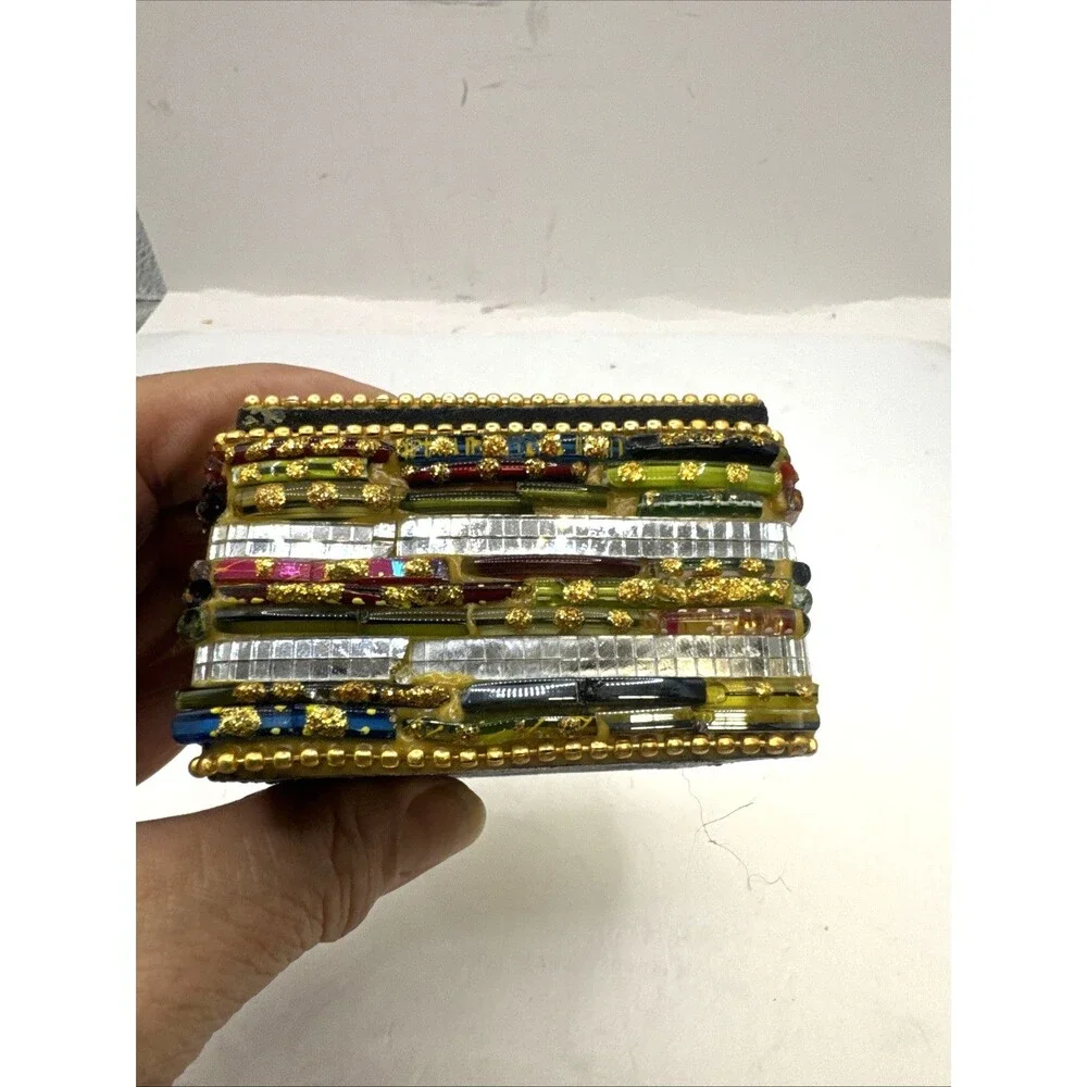 Pier 1 Imports Glass Beads Mirror’s Trinket Box Boho  Multicolored 3x2